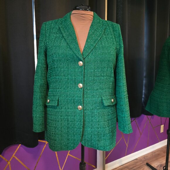 NWT ZARA Green Buttoned Textured Tweed Blazer XXL - Picture 7 of 15